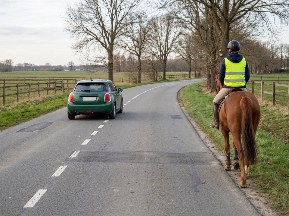 Elke bestuurder moet onmiddellijk vertragen als hij rijdieren nadert op de openbare weg. Schrikt een paard en steigert het, dan moet u stoppen en elke bruuske beweging vermijden, zodat de ruiter het dier kan kalmeren.