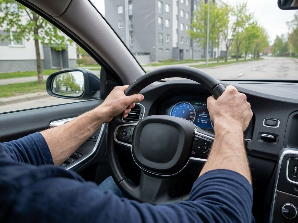 Houd het stuur met beide handen vast op 'tien voor twee' of 'kwart voor drie'. Houd uw armen licht gebogen, zodat u veilig kunt bijsturen zonder uw handen van het stuur te nemen.