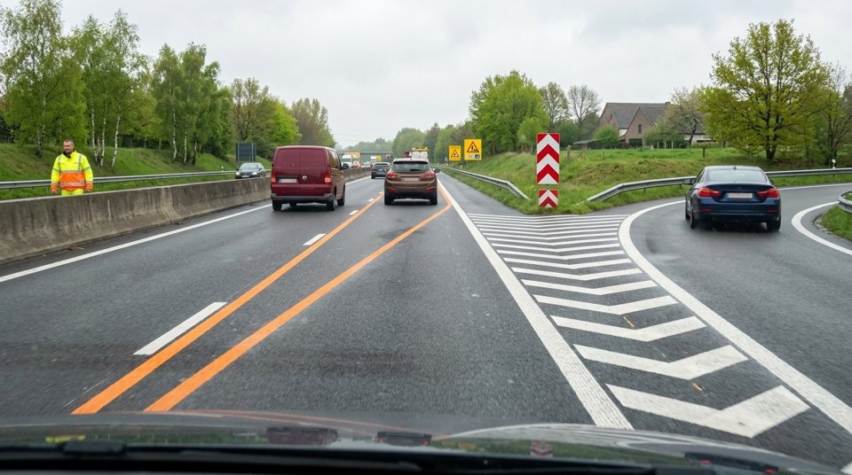Orange und weiße Linien zusammen: Folgen Sie den orangen.