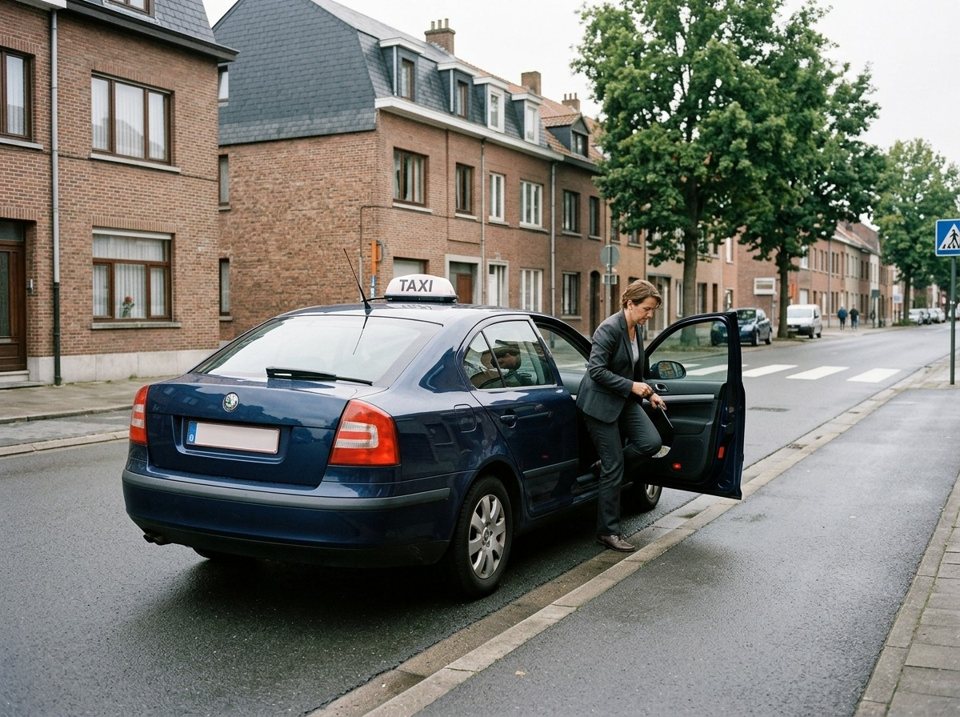 A vehicle is stationary when it stops strictly for the time needed to let passengers get in or out, as shown by this taxi dropping off a passenger.