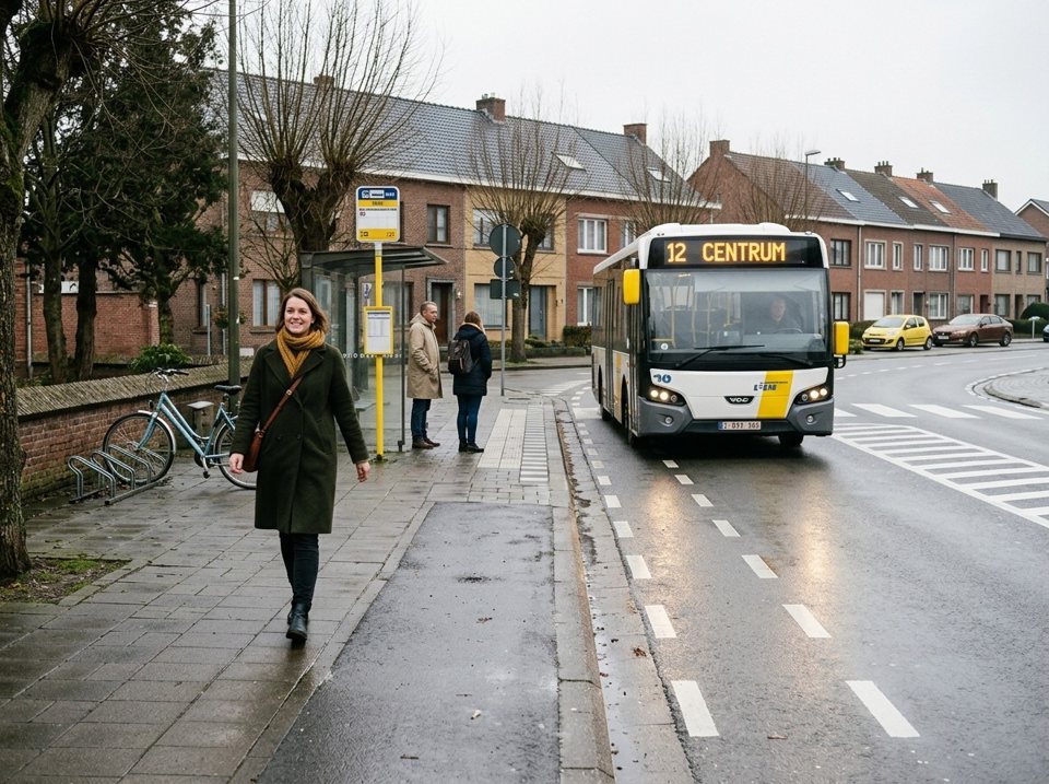 Consider walking or taking public transport, such as this white bus, instead of driving a car for short journeys. This saves fuel, reduces wear on a cold engine, and protects the environment.